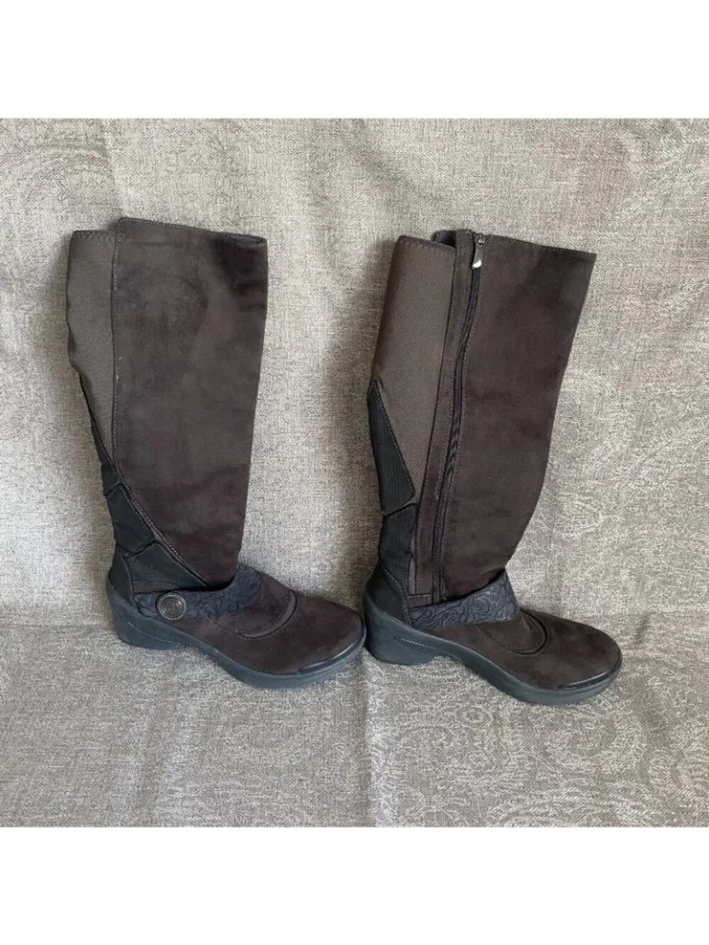 BZees Womens 9M Fabric Euphoria Knee High Boots Gray Suede